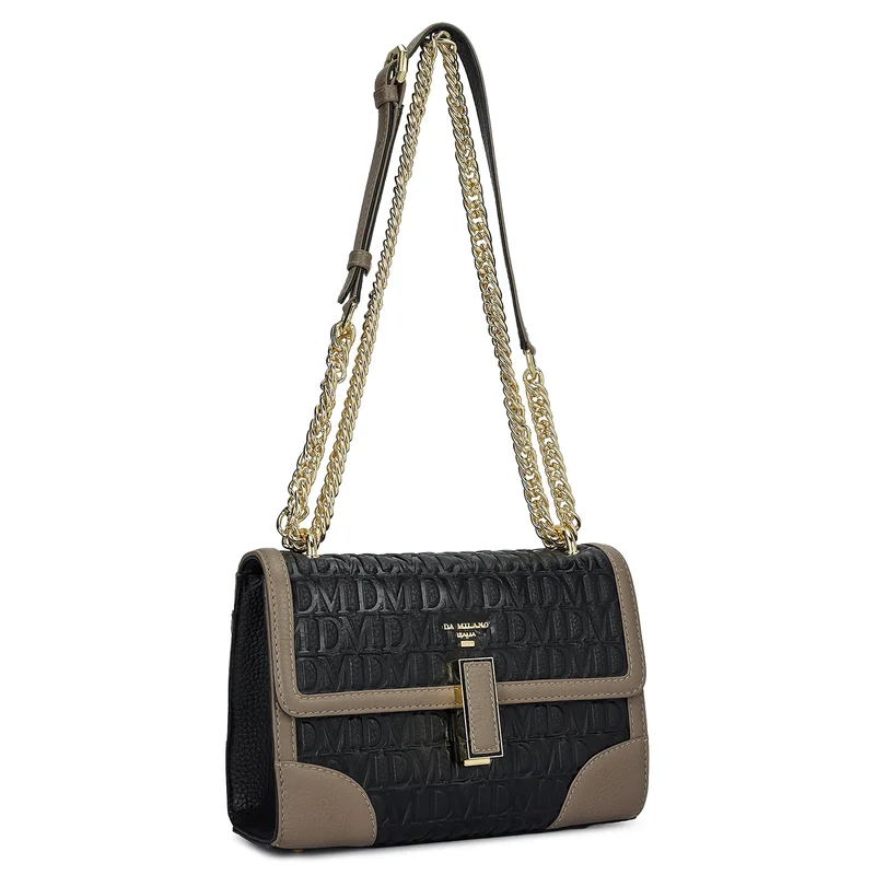Da Milano Small Monogram Leather Shoulder Bag - Black